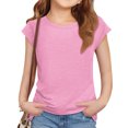thumbnail image 1 of Cap Sleeve Summer Kids Solid Color Casual Shirt Girls Children Crewneck Simple Shirt Tops for 5-14 Years, 1 of 4