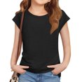 thumbnail image 1 of Cap Sleeve Summer Kids Solid Color Casual Shirt Girls Children Crewneck Simple Shirt Tops for 5-14 Years, 1 of 4