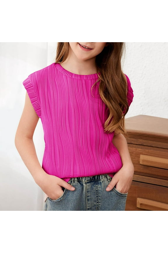 Cap Sleeve T Shirts for Teens Boys & Girls 4-15 Years Kids Crewneck Tops Juniors Trendy Solid Textured Pullover Going Out Blouses Tees