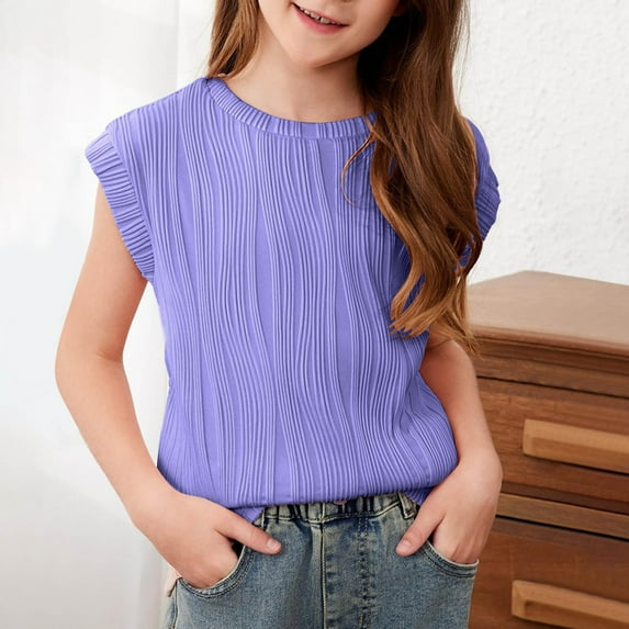 Cap Sleeve T Shirts for Teens Boys & Girls 4-15 Years Kids Crewneck Tops Juniors Trendy Solid Textured Pullover Going Out Blouses Tees