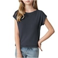 thumbnail image 1 of Cap Sleeve Tops for Teen Girls Summer Cotton Crew Neck Loose Fit Shirt Kid Summer Short Sleeve Casual T-Shirts (Gray ), 1 of 5