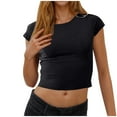 thumbnail image 1 of Cap Sleeve Tops for Women Tight Fitted Crop T Shirts Scooped Neck Basic Tee Plain Classic T-Shirt ComFort Casual Tees Beach Holiday Blouses, 1 of 6