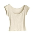 thumbnail image 1 of Cap Sleeve Tops for Women Trendy Summer Crew Neck Slim Fitted Shirts Solid Color Basic Tee Soft Comfy Clothes (S, Beige), 1 of 3