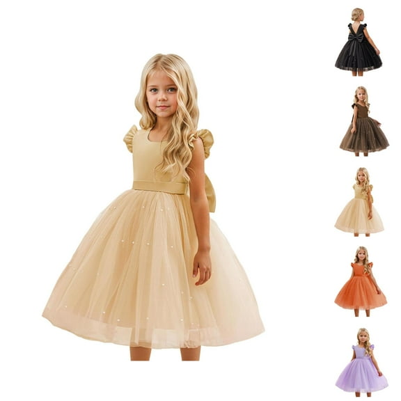 Cap Sleeve Tulle Princess Dress – Solid Flower Girl Gown Ages 3-9, Sweet Performance & Party Wear, Festive Match to Pink Dress for Girls Ensemble