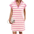 thumbnail image 1 of Cap Sleeve Women Stripe Print V Neck Mini Polo Dress with Pocket, 1 of 6