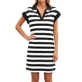 thumbnail image 1 of Cap Sleeve Women Stripe Print V Neck Mini Polo Dress with Pocket, 1 of 7