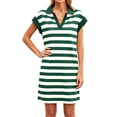 thumbnail image 1 of Cap Sleeve Women Stripe Print V Neck Mini Polo Dress with Pocket, 1 of 7