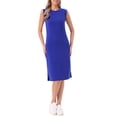 thumbnail image 1 of Cap Sleeve Work Dress for Women's Summer Midi Round Neck Casual Split Hem Dresses L Royal Blue, 1 of 6
