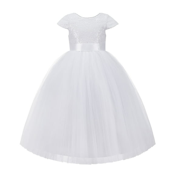 Cap Sleeves Sequin Formal Flower Girl Dress Junior Pageant Dresses 211