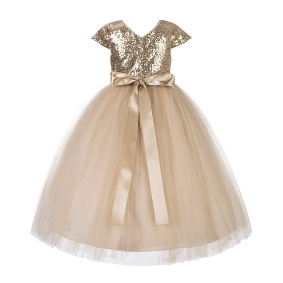 Cap Sleeves Sequin Formal Flower Girl Dress Junior Pageant Dresses 211