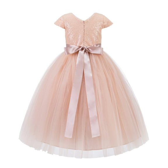 Cap Sleeves Sequin Formal Flower Girl Dress Junior Pageant Dresses 211