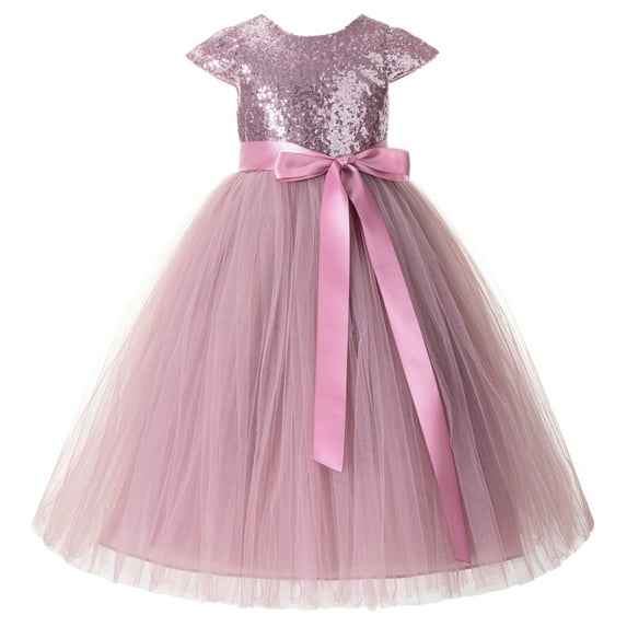 Cap Sleeves Sequin Formal Flower Girl Dress Junior Pageant Dresses 211