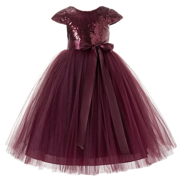 Cap Sleeves Sequin Formal Flower Girl Dress Junior Pageant Dresses 211