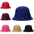 thumbnail image 1 of Cap Solid Color Comfortable Faux Wool Wide Brim Hat for Tea party, 1 of 8