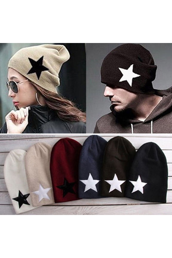 Cap Star Pattern Warm Woolen Yarn Unisex Fashion Knit Cap for Winter