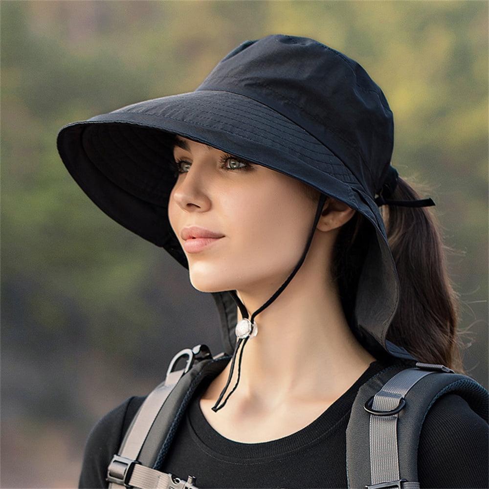  Sun Hat Wide Brim Cap with Large Neck Flap UPF 50+  FoldableSummer Beach Fishing Hiking Black : Sports & Outdoors