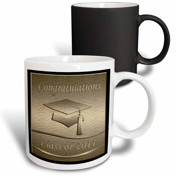 3drose, Cap with Tassel 2011 Gold, 11oz Magic Transforming Mug