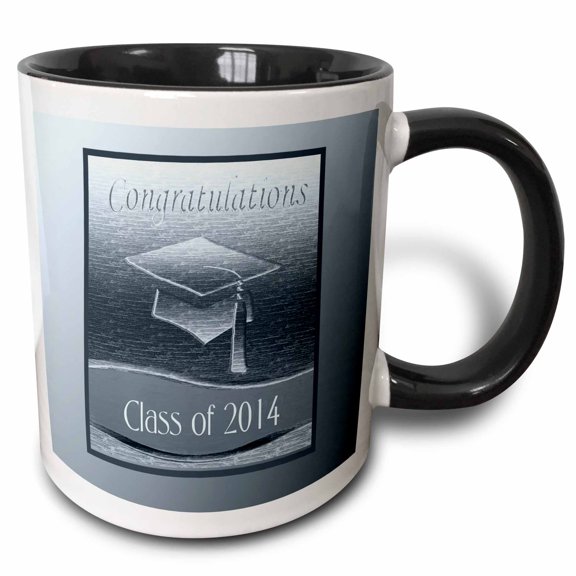 3drose, Cap with Tassel, Class of 2014, Metallic Blue Look, 15oz Two-tone Black Mug