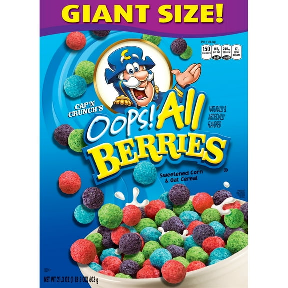 Cap'n Crunch Breakfast Cereal, Oops! All Berries Box, 21.3 oz