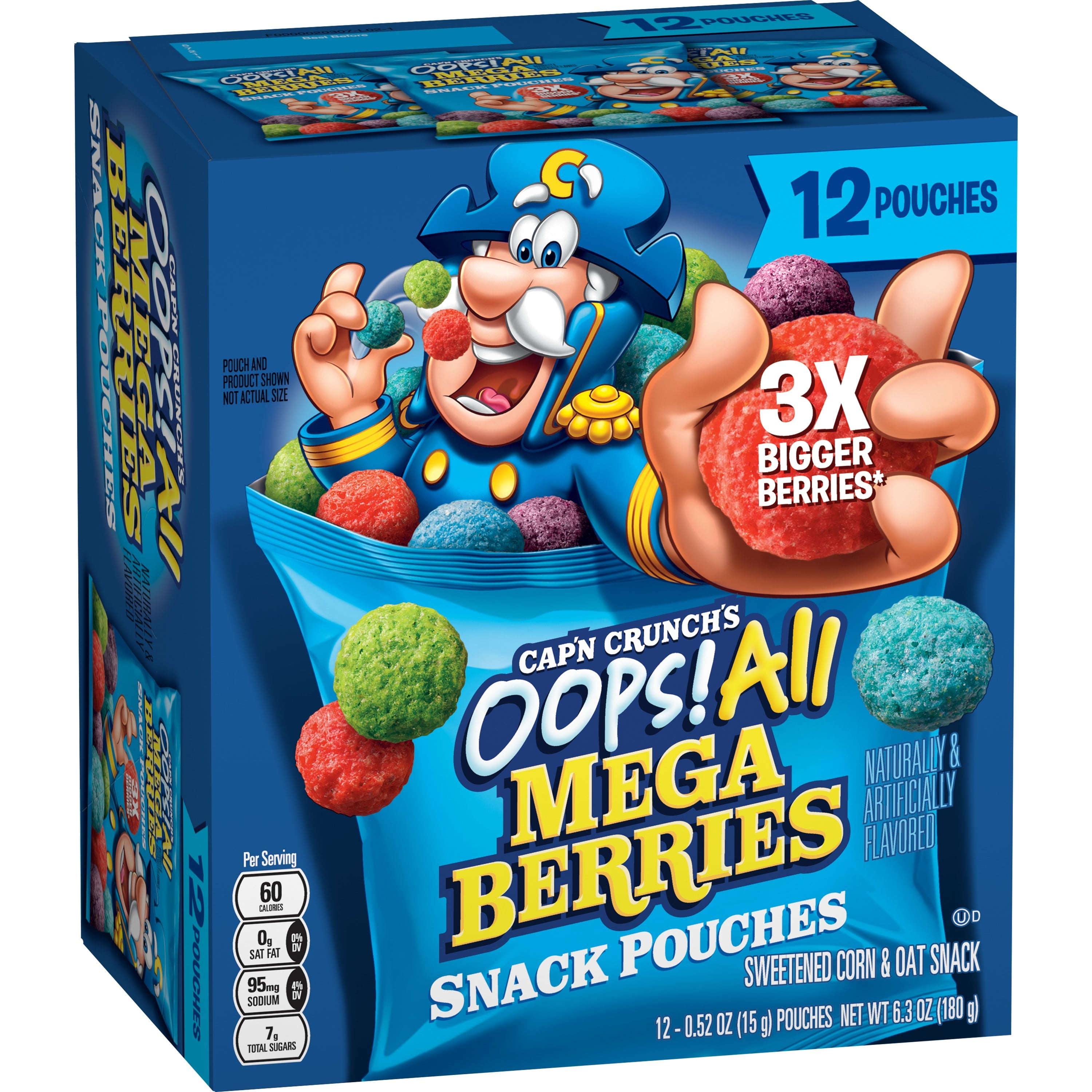 Cap'n Crunch, Breakfast Crunchy Cereal, Oops! All Berries, Pouches, 0.52 oz, 12 Pack