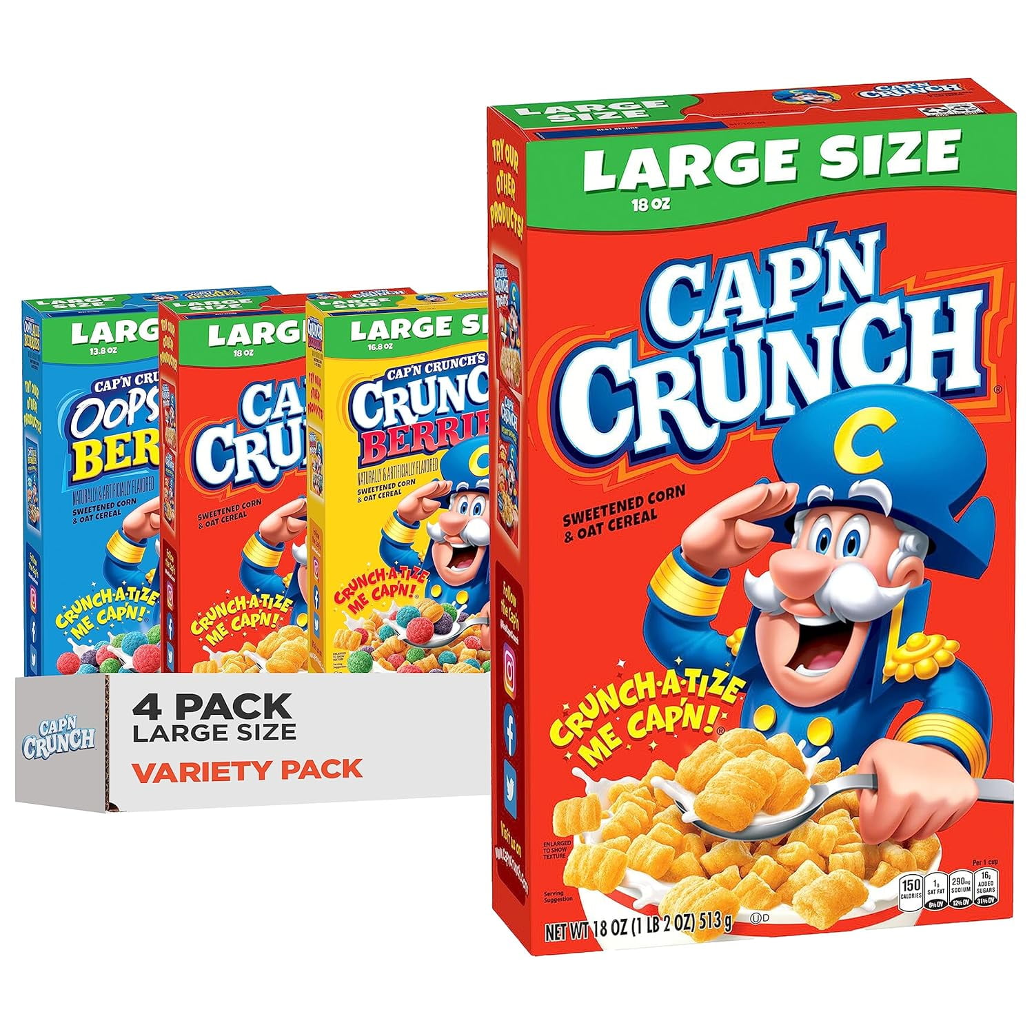 Cap'n Crunch Sweet Corn and Crunchy Oat Cereal, 3 Flavor Variety Pack ...