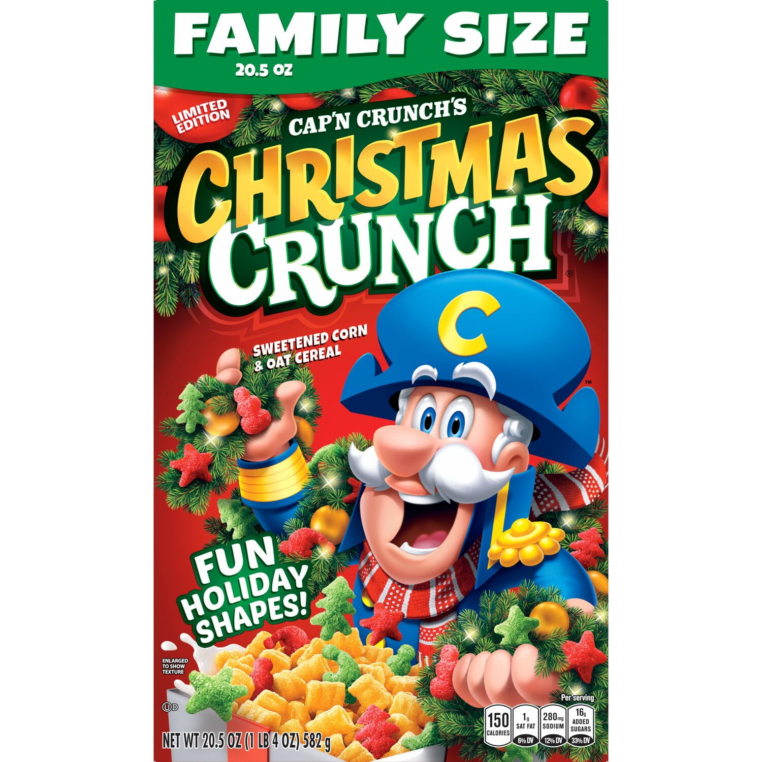 Cap'n Crunch Cereal Christmas Family Sweetened Corn and Oat Cereal, 20.5 oz