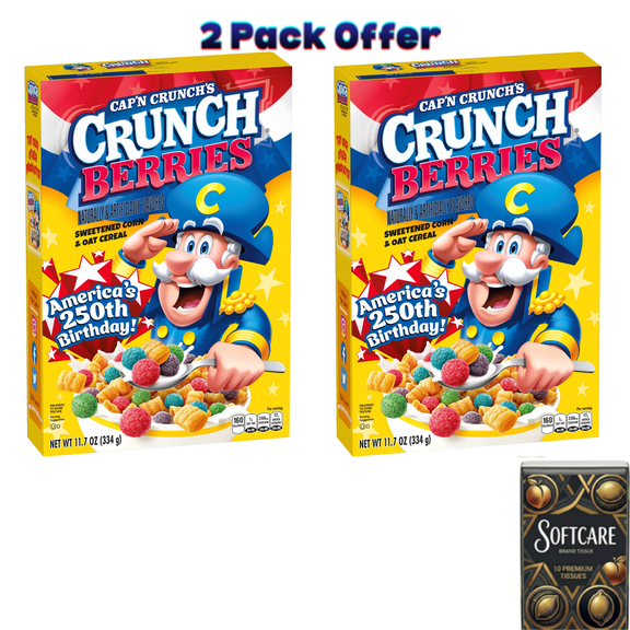 Cap'n Crunch, Crunch Berries, Kid's Cereal, 11.7 oz Packaged Breakfast Cereal Box ( Include One Tissue Pack )
