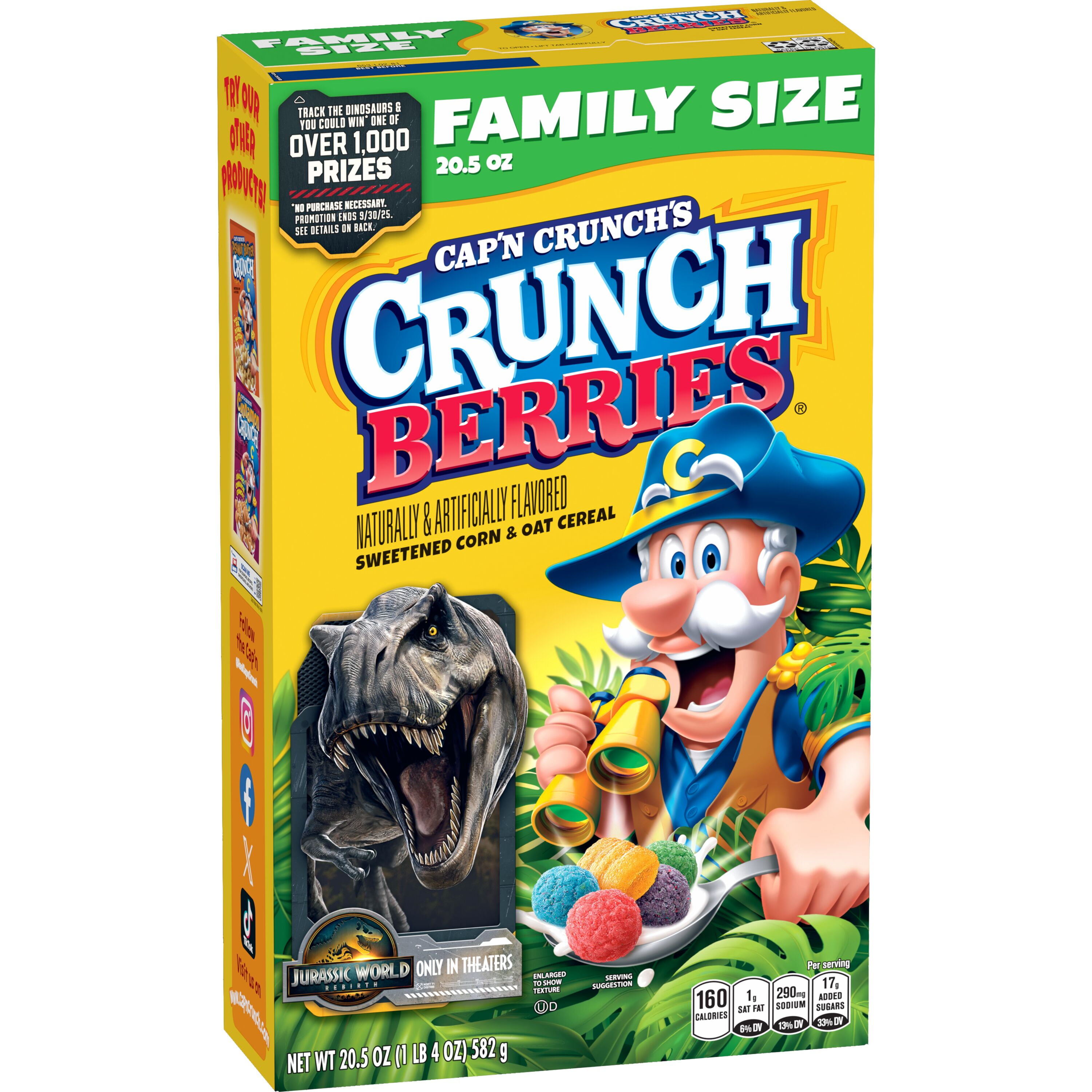 Cap'n Crunch Sweetened Corn & Oat Cereal Crunchy Berries Naturally & Artificially Flavored, 20.5 oz box