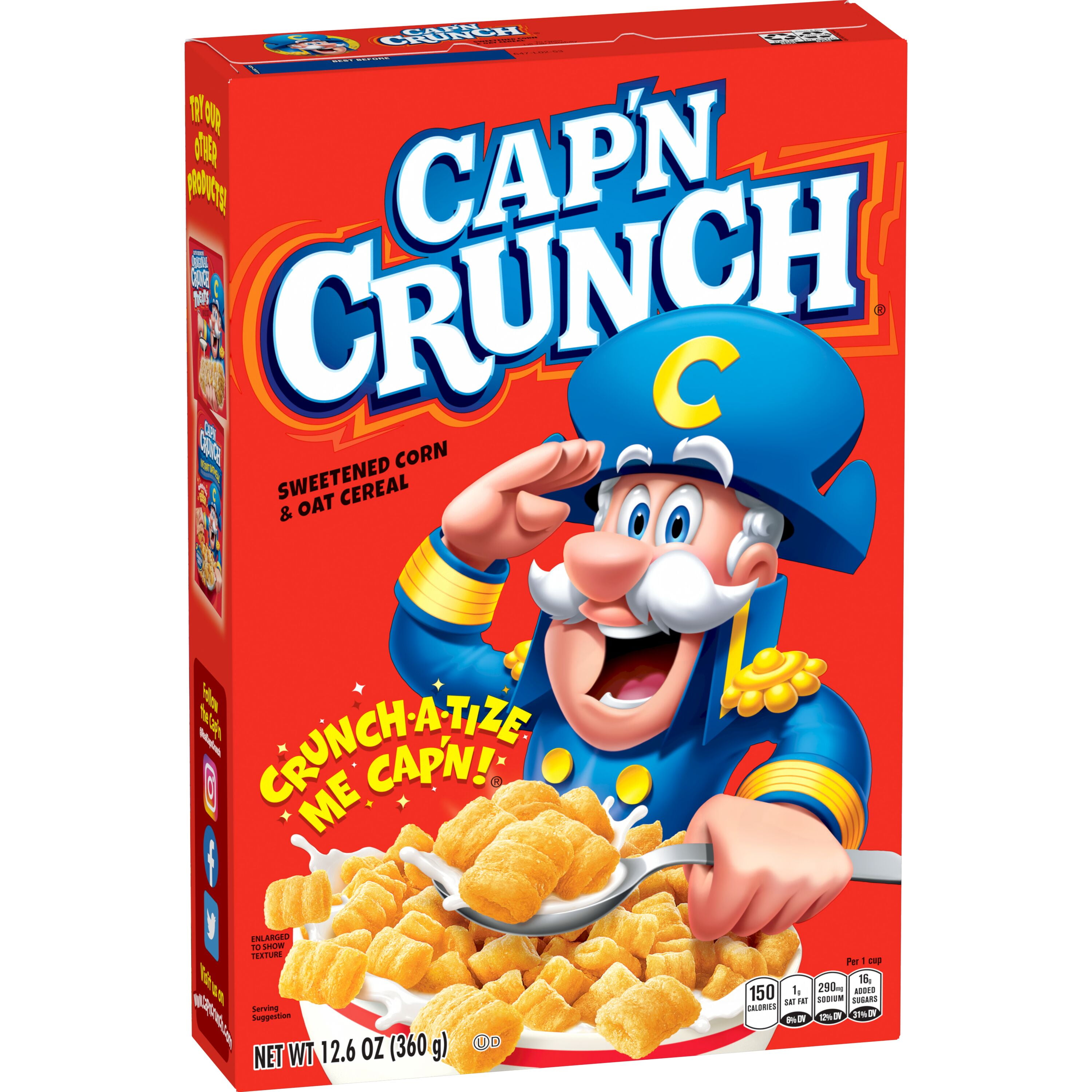 Cap'n Crunch Sweetened Corn & Oat Crunchy Cereal, 12.6 oz. Single box