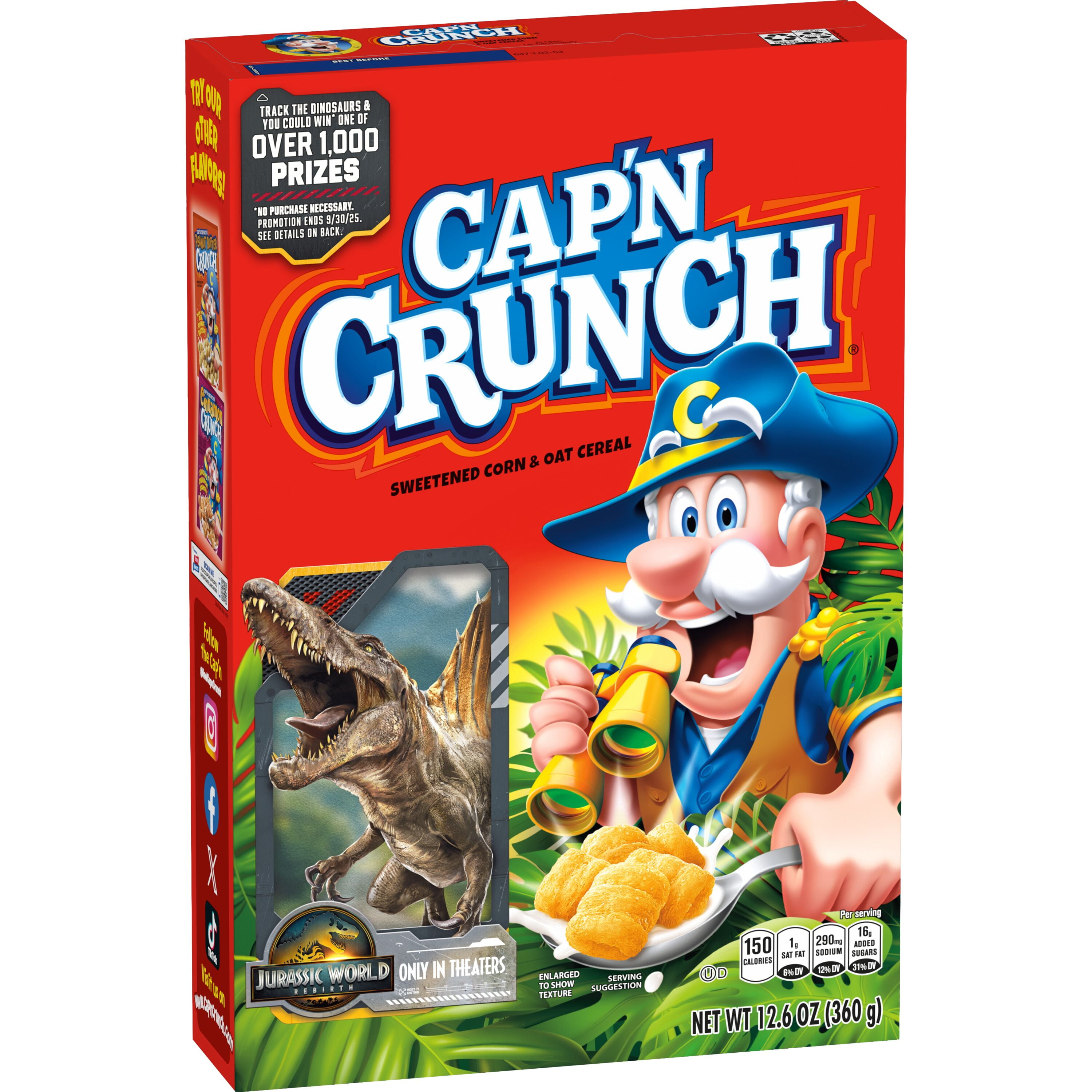 Cap'n Crunch Sweetened Corn & Oat Crunchy Cereal, 12.6 oz. Single box