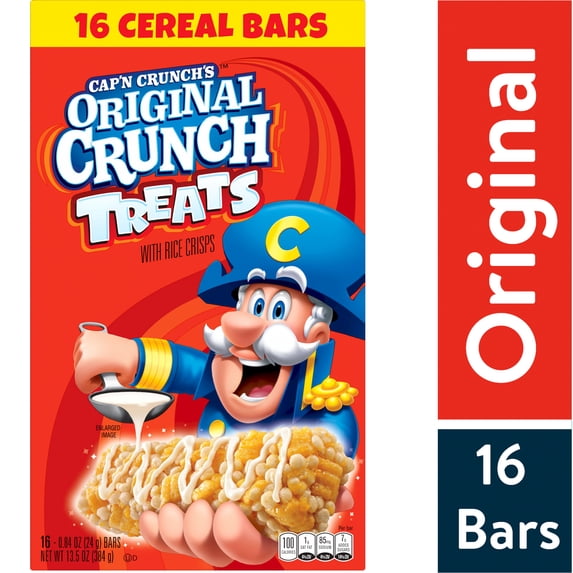 Cap’n Crunch Treats with Rice Crisps Cereal Bars, Original Crunch, 0.84 oz, 16 Count Box