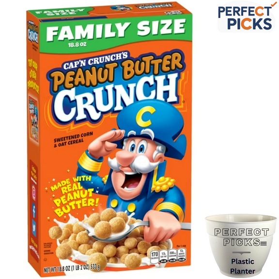 Cap'n Crunch's Peanut Butter Crunchy Cereal, Family Size 18.8 oz, Includes 1 Plastic Planter
