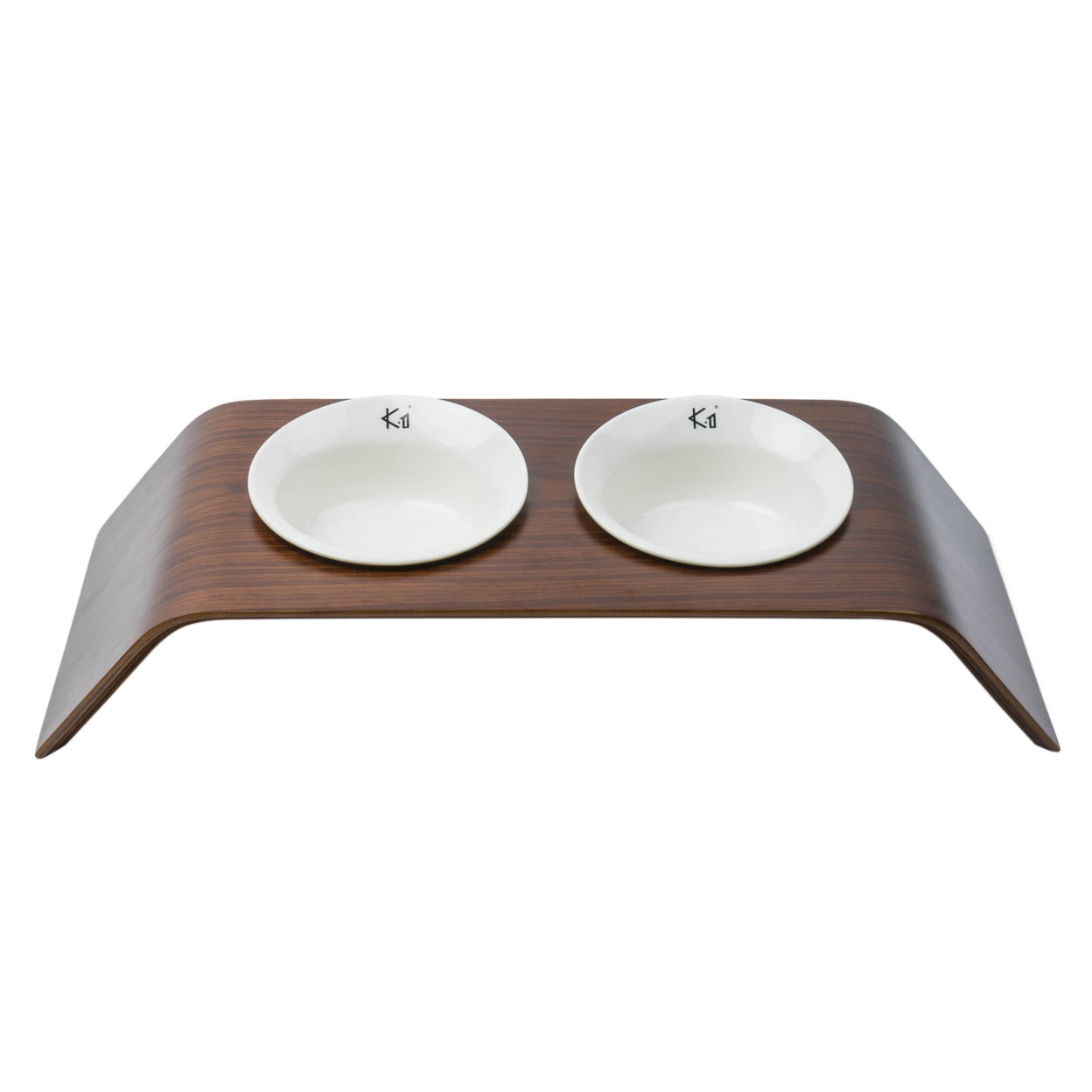 Walnut Elevated Ceramic Pet Food Table with Dual Bowls