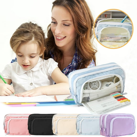 Capacious Pencil Case Organizer | Oxford Nylon Zippered Large Pen Pouch | Makeup Bag | Multi-Functional Stationery Holder | 8.66x4.72x2.36 in | For Office Travel