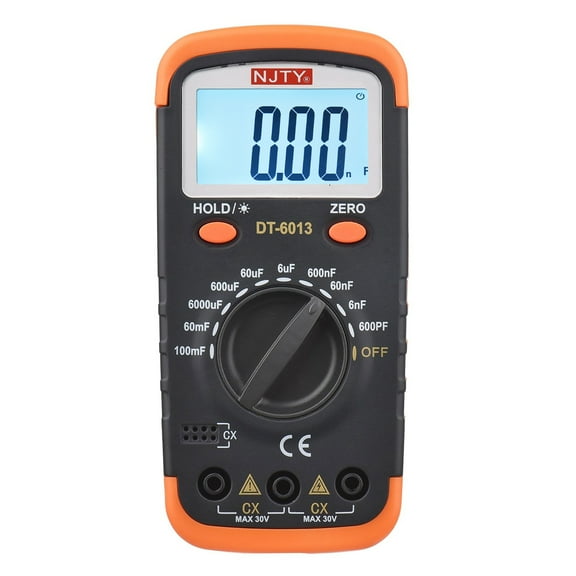 Capacitance Meter,Tester Kit With Kit With Clips 6000 Tester Kit Clips And 0.2a Lcd Display 600pf With Clips And With Lcd Display To 100mf 6000 600pf To 100mf Meter With Lcd Black & Orange