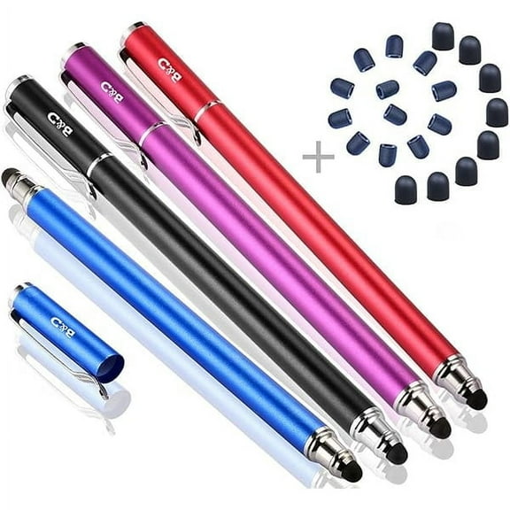 Capacitive Stylus/Styli 2-in-1 Universal Touch Screen Pen for All Touch Screen Tablets & Cell Phones with 20 Extra Replaceable Soft Rubber Tips (Pack of 4)