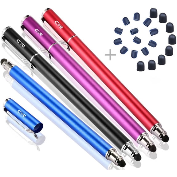 Capacitive Stylus/Styli 2-in-1 Universal Touch Screen Pen for All Tablets & Cell Phones with 20 Extra Replaceable Soft Rubber Tips (Pack of 4)