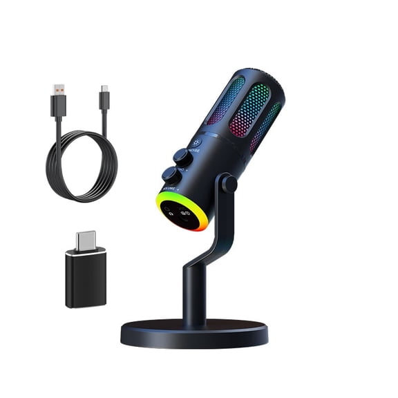 USB Microphone for PC Gaming: Condenser Microphone RGB for Gamer withStand Mic- Recording Mic for Computer&Laptop with Qiuck Mute - Desk Podcast Mic for Podcadt&Singing&Streaming&Youtube Black