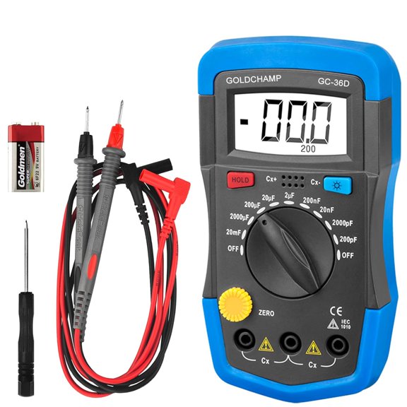 Capacitor Tester Multimeter Capacitance Meter 200pF-20mF Meter Capacitor Handheld Multimeter Tester with Multi Testers Manual Range Measure Tool, Back Light, Data Hold
