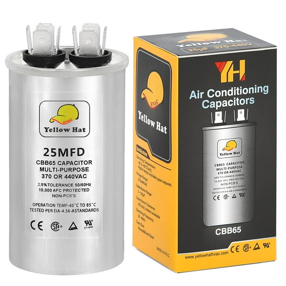 Capacitor for Air Conditioner 25 UF MFD 370 or 440 Volt VAC, Multi-Purpose Round Capacitor