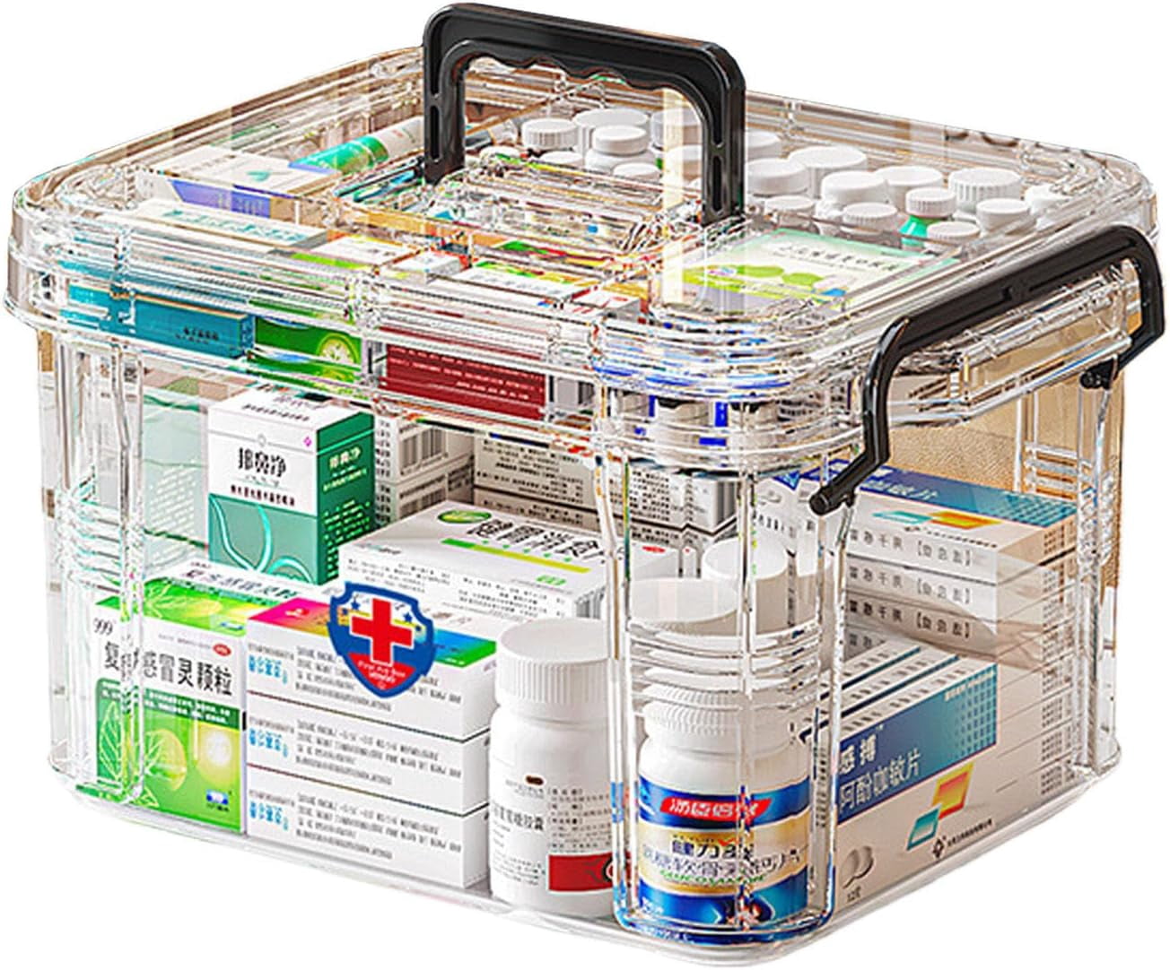 Capacity Medicine Storage Box, Transparent Double Layer Pill Organizer, PP+PET Medication Container for Home Travel(wwx)