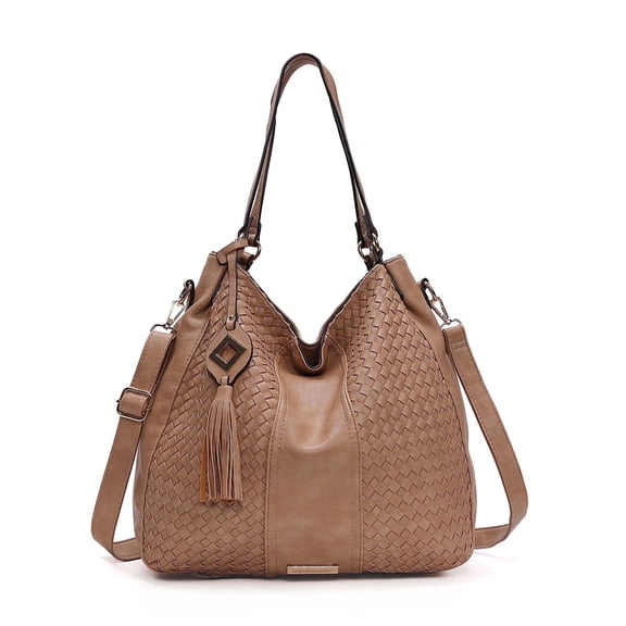 Capamaster Women’s Woven Hobo Shoulder Bag with Tassel – Convertible Top Handle Crossbody Purse, Fashion Handbag for Everyday & Work Khaki