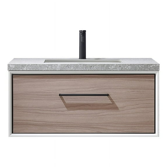 Caparroso 36" Single Sink Bath Vanity in Light Walnut w/ Grey Sintered Stone Top