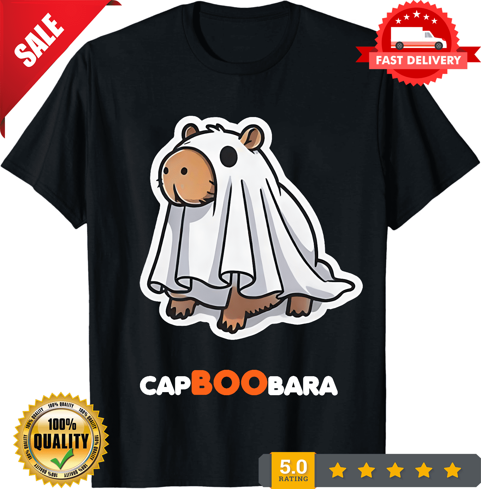 Capboobara - Unisex Softstyle Funny Halloween Capybara Ghost T-Shirt ...