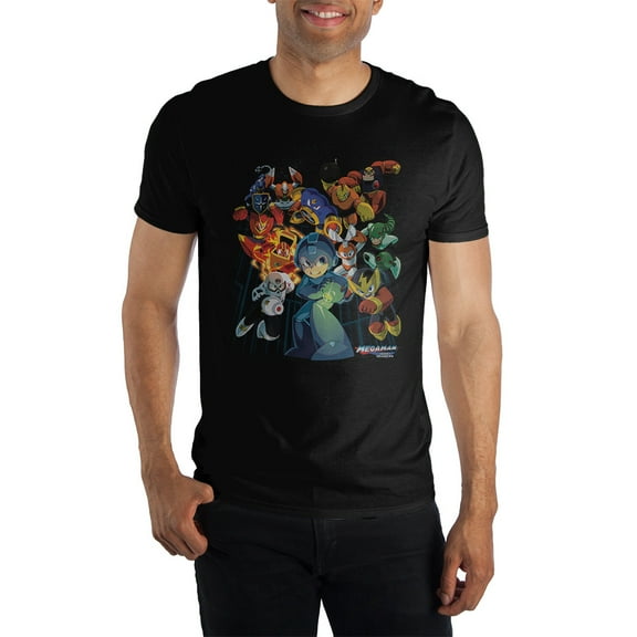 Capcom MegaMan Characters Graphic Print Men's Black T-shirt XX-Large