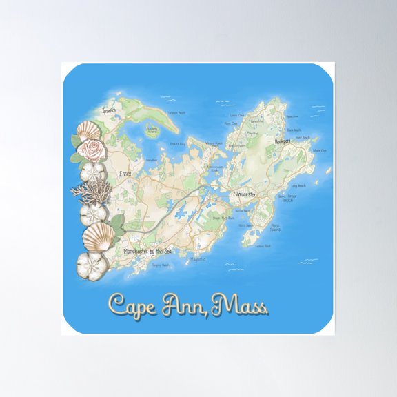 Cape Ann Massachusetts Map Poster Wall Art, Modern Wall Decor, 30x30 UNFRAMED