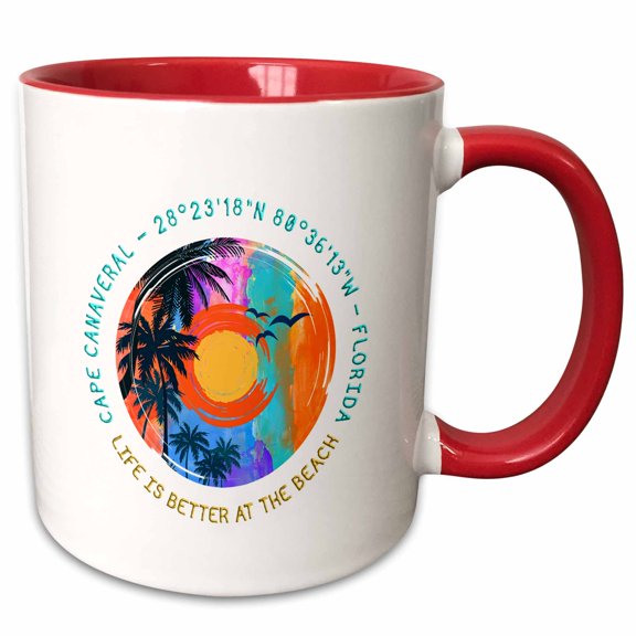 3drose, Cape Canaveral, Florida. Life Is Better at the Beach, 11oz Two-tone Red Mug