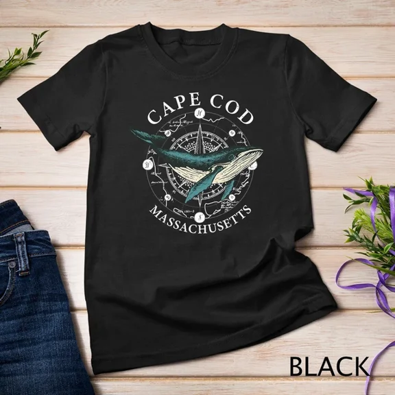 Cape Cod 2 Massachusetts Humpback Whale Vintage Wind Rose Whale Unisex S-5XL T-Shirt