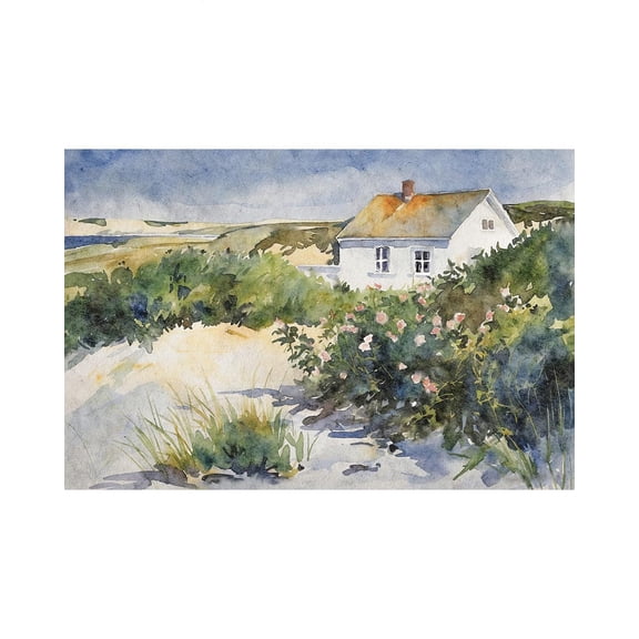 Cape Cod Beach House Wall Art Print, Seaside Wildflowers And Coastal Home Decor