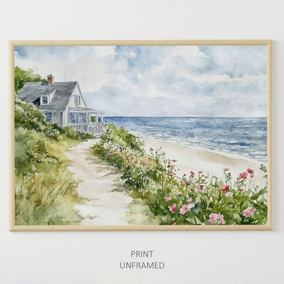 Cape Cod Beach Scene Poster: Seaside Cottage Wall Art, Unframed Poster Size 8x12